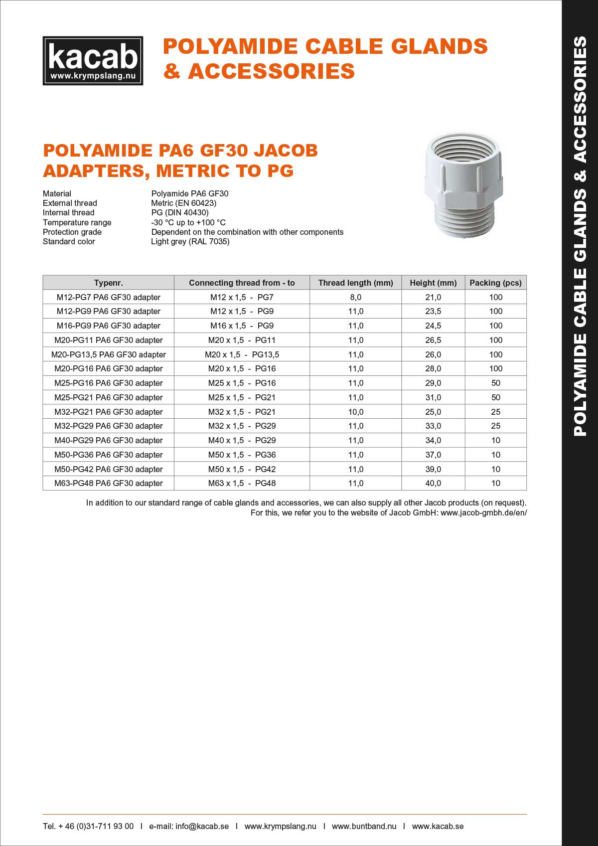 Polyamide-PA6-GF30-Jacob-adapters Metric to PG